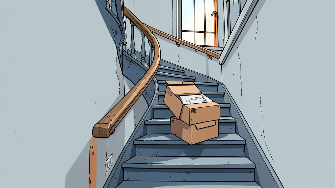 Enges Altbau-Treppenhaus mit Möbelstück beim Transport
